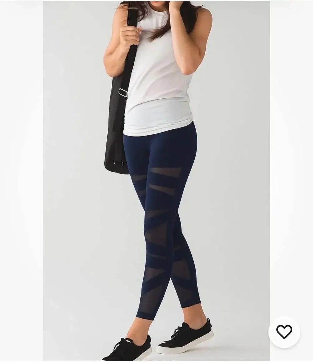 Lululemon High Times Wanderlust Special Edition Mesh Leggings in Naval Blue sz 6
